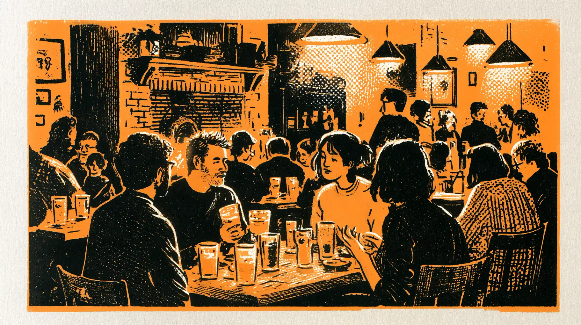 Risograph print of a tavern table